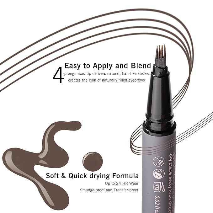 Black Brown Eyebrow Pencil with 4-Prong Micro-Fork Tip, Microblading Dark Brown Eyebrow Pen for Women, Create Natural, Defined Brows, 24H Long Wear YES.EYE DO (Shadow Granite-Black Brown)-VivaGrace Women