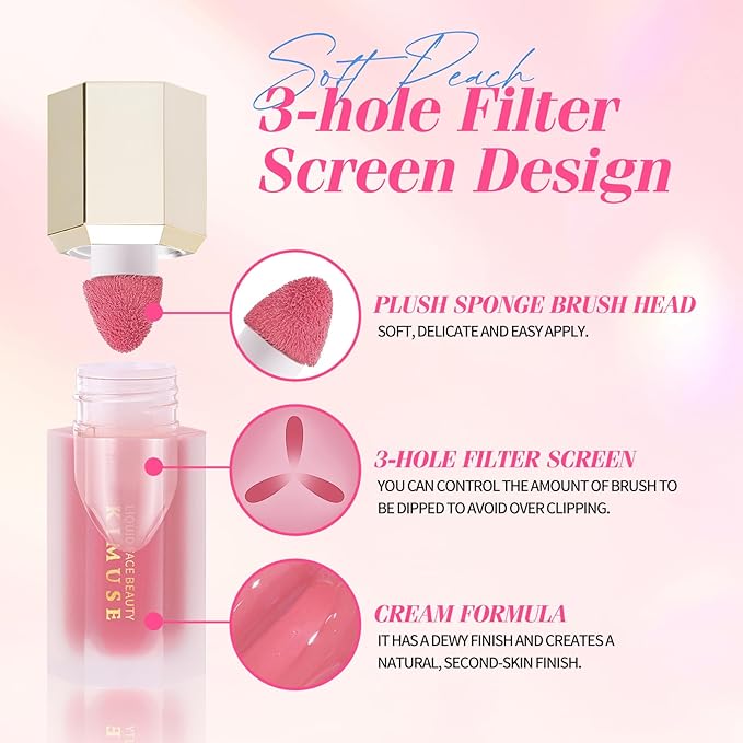 KIMUSE Soft Pink Gel-Cream Blush Trio, Liquid Blush for Cheeks, Weightless, Long-Wearing, Smudge Proof, Natural-Looking, Dewy Finish, Skin Tint Blush Makeup, 0.42 Fl Oz (love pink)-VivaGrace Women
