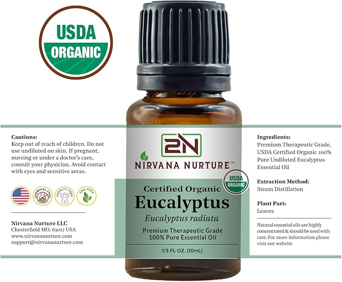Eucalyptus Essential Oil USDA Certified Organic 100% Pure Premium Therapeutic Grade, Undiluted - Aromatherapy Diffuser for Calm and Relaxation, Skin Care, Hair Care-VivaGrace Women