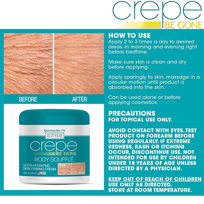 Crepe Be Gone Body Souffle Classic - Large 12 ounce - Ultra Hydrating Crepe Skin Firming Cream for Neck,Chest, Arms & Legs-VivaGrace Women