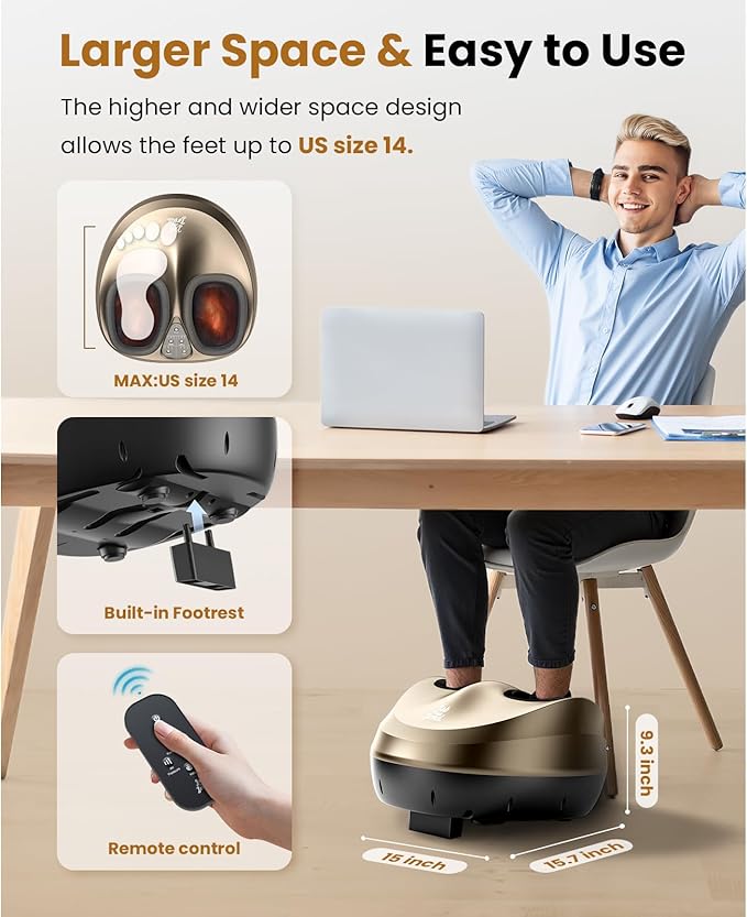 BOB AND BRAD Foot Massager Machine with Heat and Remote, Fits up to Men Size 14, Electric Shiatsu Deep Kneading Foot Massager, Relieve for Plantar Fasciitis and Neuropathy Pain-VivaGrace Women