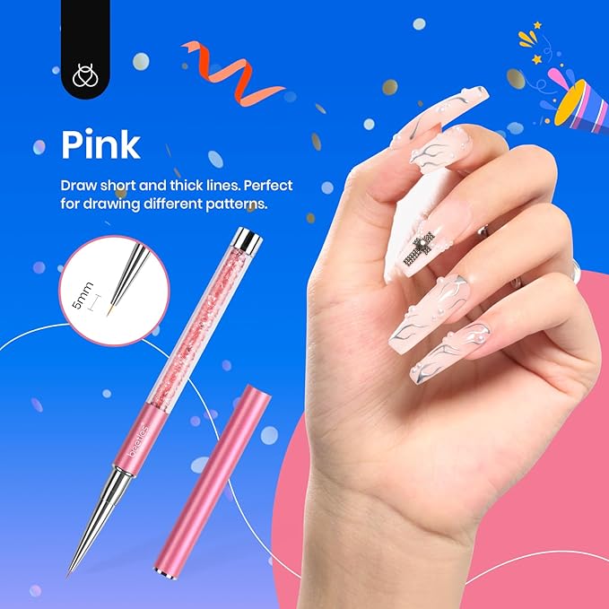 Beetles Gel Polish Nail Art Liner Brushes 5Pcs Painting Art Design Pen Set Diamond Application Rhinestone Handle Dotting Drawing Sizes 5 7 9 11 20mm Nail Design Gift for Women-VivaGrace Women