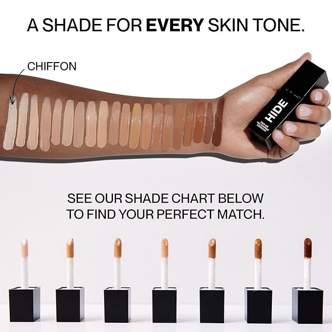 HIDE Liquid Concealer, Medium to Full Coverage Concealer for Blemishes, Under Eye Dark Circles & Scars, Oil Free Concealer, Chiffon (See Shade Finder), 0.5 fl oz-VivaGrace Women