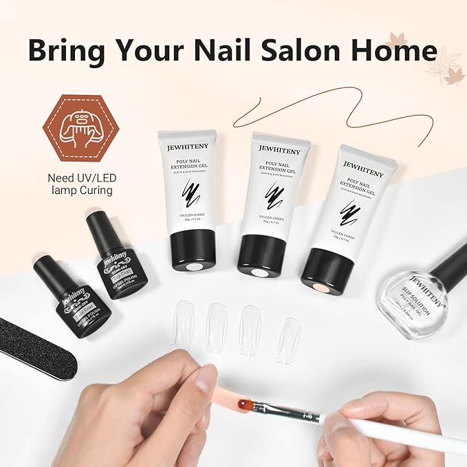 JEWHITENY Poly Extension Gel Nail Set Clear White Pink Poly Nail Gel With Slip Solution Base Coat Top Coat French Manicure for Finger Art and Home DIY Need U V Lamp Curing-VivaGrace Women