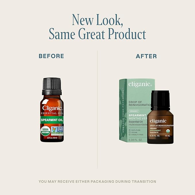 Cliganic USDA Organic Spearmint Essential Oil, 100% Pure Natural Undiluted, for Aromatherapy (10ml) | Non-GMO Verified (Packaging May Vary)-VivaGrace Women