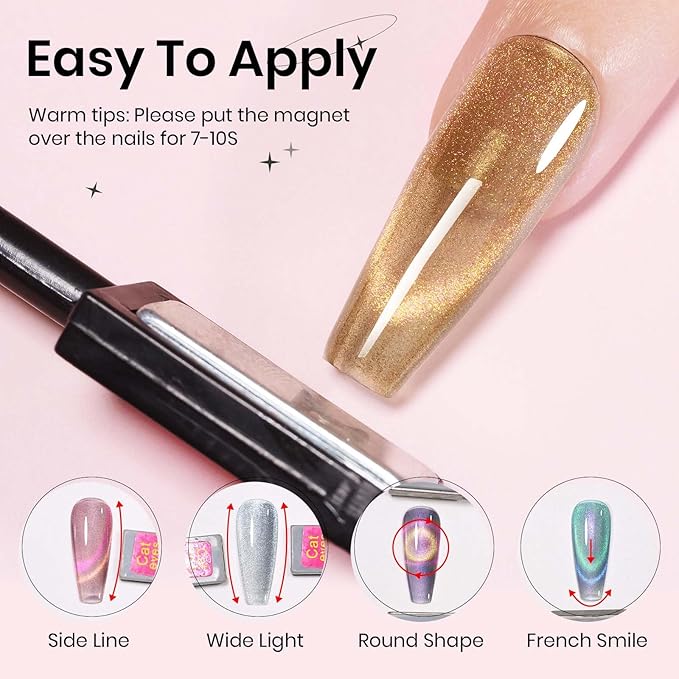 Cat Eye Gel Nail Polish Set- 12 Colors Magnetic Nail Polish Gels Summer Gel Nails Polish with Magnetic Stick Galaxy Effect Soak Off with UV Lamp Gift for Mother's Day