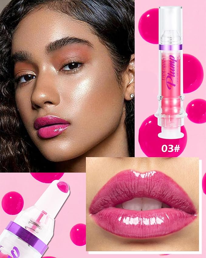 Spicy Lip Plumping Booster,Plumping Lip Oil with Chili Extract,High-Shine Smooth Fuller Lips,Hydrating Pink LIp Goloss Lip Glaze,Plump and Pout Lip Plumper Lipstick,Christmas Makeup Gift for Women-03#-VivaGrace Women