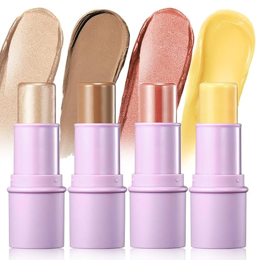 4Pcs Cream Blush Contour Highlighter Bronzer Moisturizer Stick Makeup Set #T Blush Glow2-VivaGrace Women