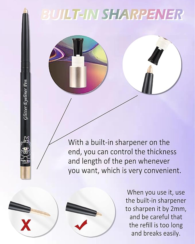Colored Glitter Eyeliner Pencil, Chameleon Matte Metallic Eyeliner Pen Eyeshadow, Pink Shimmer Retractable Eyeliner Waterproof Smudge-proof, Highlighter Gel Eye Liner with Sharpener Gift for Women-02