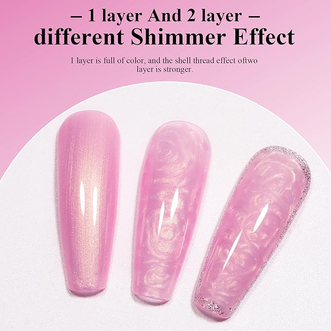 Imtiti Shell Aurora Mermaid Crème Pink Gel Nail Polish, 15ML Gel Polish Pearl Glitter Shimmer Soak Off U V Gel Nail Polish for DIY Nail Art Manicure 1Pcs