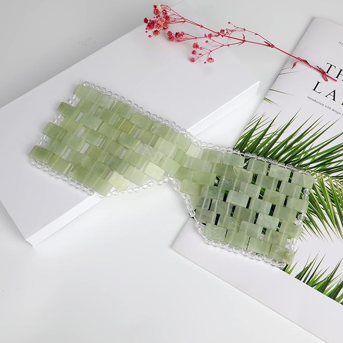 Jade Eye Mask 100% Natural Real Jade Stone Reusable Eye Mask for Hot & Cold Anti Aging，Headache and Migraine Relief Jade Mask for Women Men (Light green jade)-VivaGrace Women