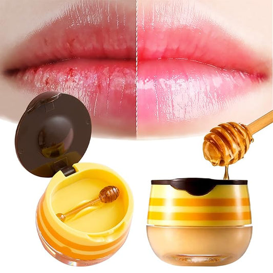 2PCS Bee Lip Balm Honey Pot, Honey Pot Lip Balm for Dry Cracked Lips, Strawberry Lip Balm Scrubs Exfoliator & Moisturizer, Hydrating Lip Balm Honey Pot with Wand, Lip Sleeping Mask (A)-VivaGrace Women