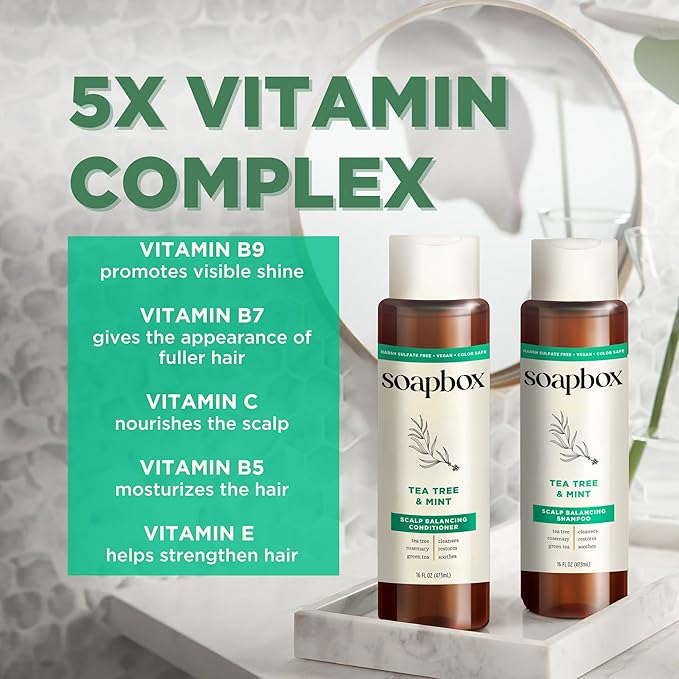 Soapbox Tea Tree Shampoo and Conditioner Set, Scalp Balancing with Tea Tree Oil, Jojoba Oil, Aloe and Shea Butter to Clean and Purify for All Hair Types, 1 Liter Each (Pack of 2)-VivaGrace Women