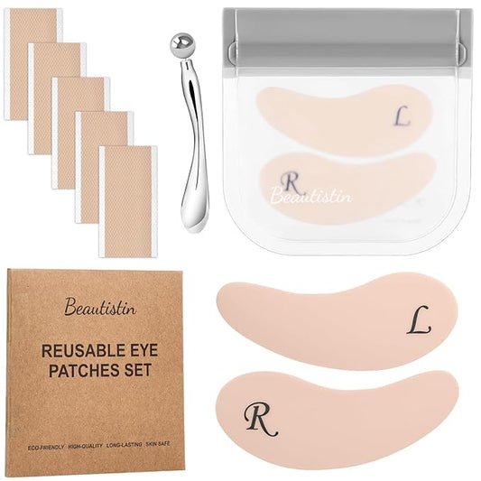 Under Eye Patches Silicone - Reusable Eye Patches + Silicone Fixing Tape Cuttable, Eye Wrinkle Patches, Reusable Eye Mask, Plump Fine Lines & Wrinkles, Eye Cream Applicator + Silicone Bag-VivaGrace Women