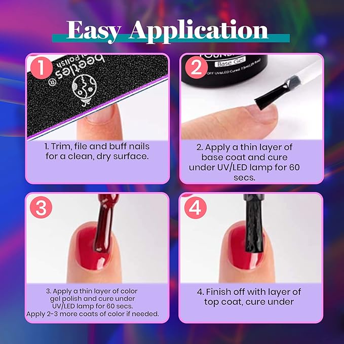 Beetles 20 Colors Gel Nail Polish Kit Midnight Euphoria Collection 23 Pcs Purple Blue Hot Pink Glitter Gel Polish Set Rainbow Soak off Uv Glossy & Matte Top Base Coat Gift for Women-VivaGrace Women