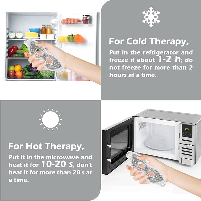 Permotary 2PCS Gel Eye Mask Reusable Hot Cold Compress Pack Eye Therapy,Therapeutic Gel Eye Spa Pad for Puffiness/Dark Circles/Eye Bags/Dry Eyes/Headaches/Migraines/Stress Relief-Gray&Black-VivaGrace Women