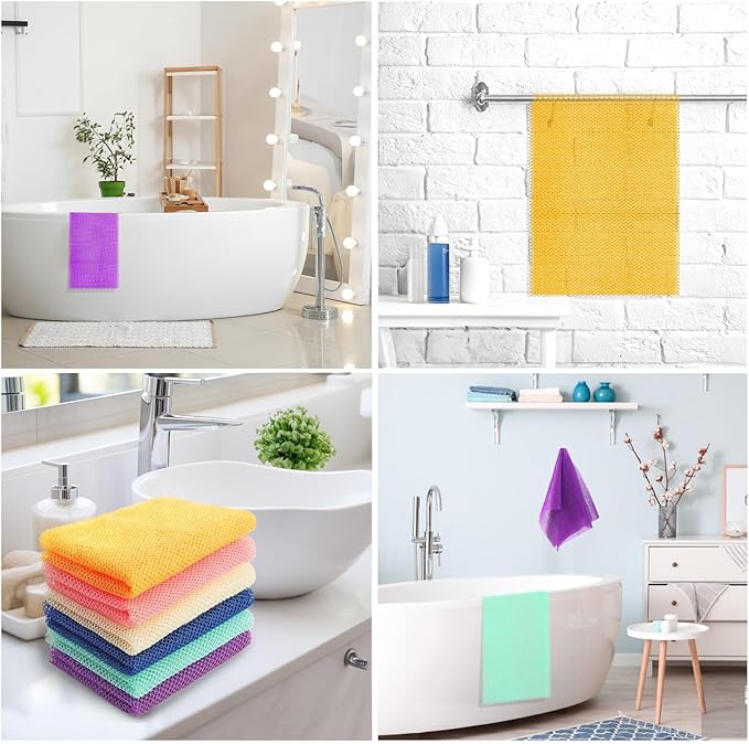 UJFQBH 6 Pieces African Net Sponge Long Bath Sponge Exfoliating Shower Body Scrubber for Daily Use, Terrific for Smoother Skin - Back Scrubber for a Refreshing Experience (Purple - Orange)-VivaGrace Women