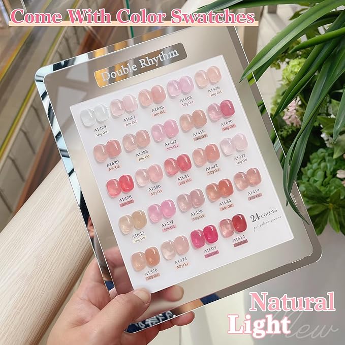 Double Rhythm 28Pcs 0.5Oz Gel Nail Polish Set Same Color Same Bottle Soak Off Gel Polish Kit Nail Art Manicure Salon DIY at Home for Women (Jelly Sheer Clear Collection-T24-8)-VivaGrace Women