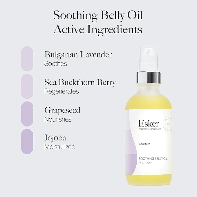ESKER Natural Soothing Belly Oil | (4.0oz) | Plant-Based Formulated for Pre and Postpartum Skin | Designed to Fade Existing Stretch Marks and Prevent the Formation of New Ones | Cruelty Free-VivaGrace Women