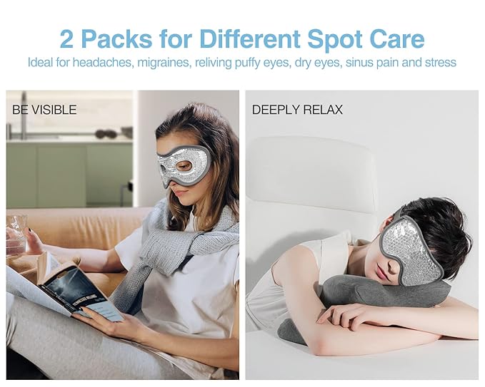 Luxtude Gel Eye Mask 2PCS, Reusable Cooling Eye Masks for Sleeping, Hot Cold Eye Mask Ice Pack, Frozen Cold Eye Compress for Puffiness/Dark Circles/Headaches/Migraines/Eye Bags/Stress Relief (Gray)-VivaGrace Women