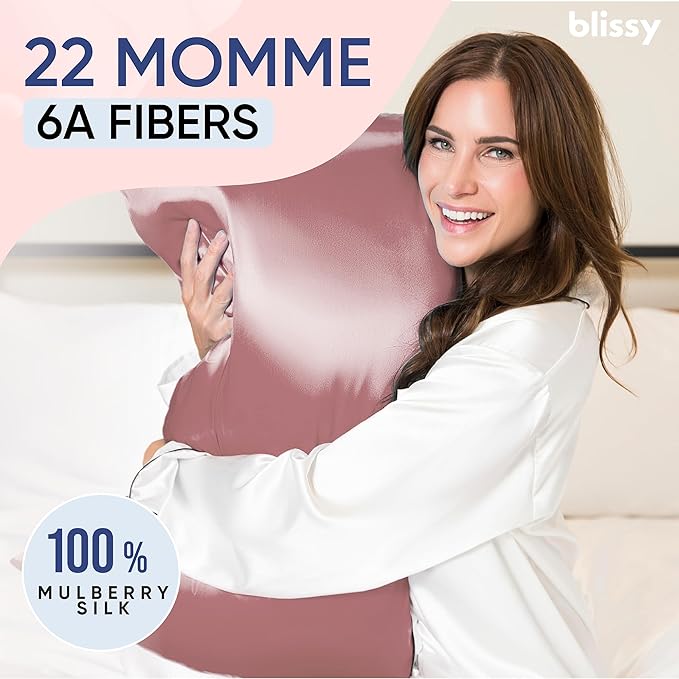 Blissy Silk Pillowcase - 100% Pure Mulberry Silk - 22 Momme 6A High-Grade Fibers - Silk Pillow Cover for Hair & Skin - Regular, Queen & King (Plum, Standard)-VivaGrace Women