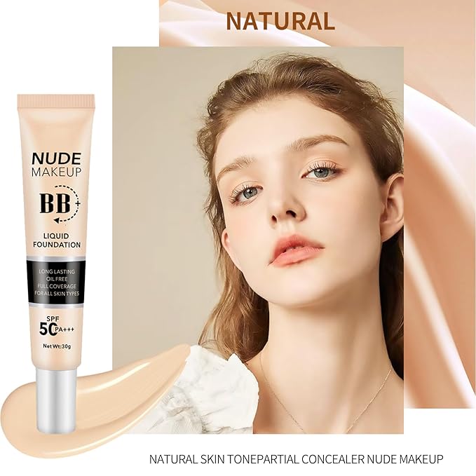 BB Cream Tinted Moisturizer with SPF50, BB Cream Full Coverage Foundation Hide Pore Spot, Hydrating LightWeight Matte BB Cream, Waterproof Long Lasting BB Cream for Oily Skin (Natural)-VivaGrace Women