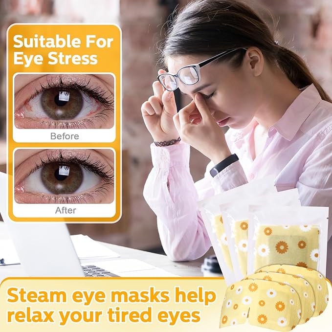 50 Packs Steam Eye Mask for Dry Eyes Spa Warm Sleep Eye Mask Self Heating Disposable Eye Masks for Home Office Travel Eyestrain Relieve (Chamomile Scent)-VivaGrace Women