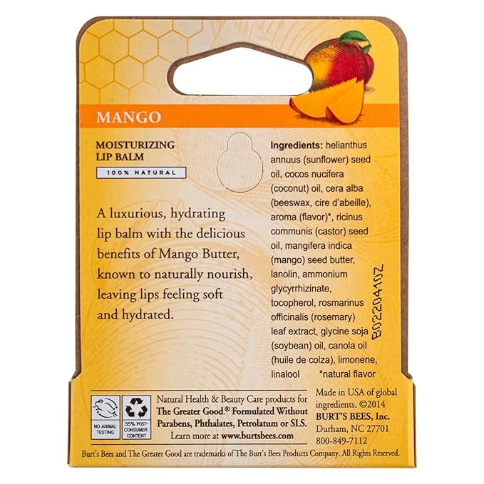 Burt's Bees Moisturizing Lip Balm, Mango 0.15 oz (Pack of 4)-VivaGrace Women