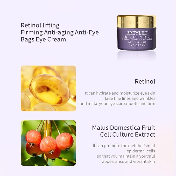 BREYLEE Retinol Eye Cream - Puffy Eyes and Dark Circles Treatments – Look Younger and Reduce Wrinkles and Fine Lines Undereye, Improve and Firm eye Skin - Pure Natural Material Extraction-VivaGrace Women