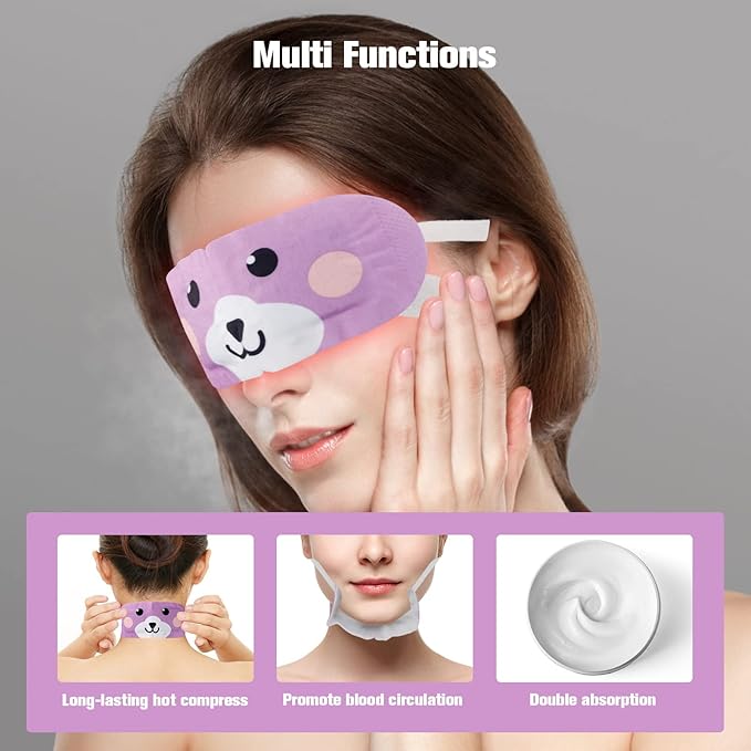 Steam Eye Mask for Dark Circles and Puffiness 20 Pcs, Lavender Disposable Eye Warm Compress for Dry Eyes, Soothing Headache Migraine, Stye Treatment, Relief Stress Eye Fatigue-VivaGrace Women