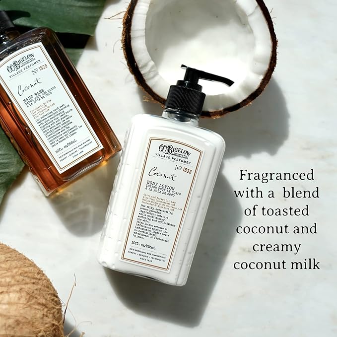 C.O. Bigelow Coconut Body Lotion, Village Perfumer Moisturizing Body Lotion with Aloe Vera, Borage Oil & Olive Oil, 10 Fl Oz-VivaGrace Women