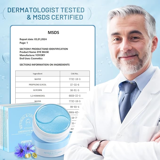 Under Eye Masks Patches - Hyaluronic Acid Collagen for Dark Circles,Eye bags, Fine Lines,puffiness Smoothing Skin Care Treatment Hydrating for Women and Men, (60 Pcs) Blue-VivaGrace Women