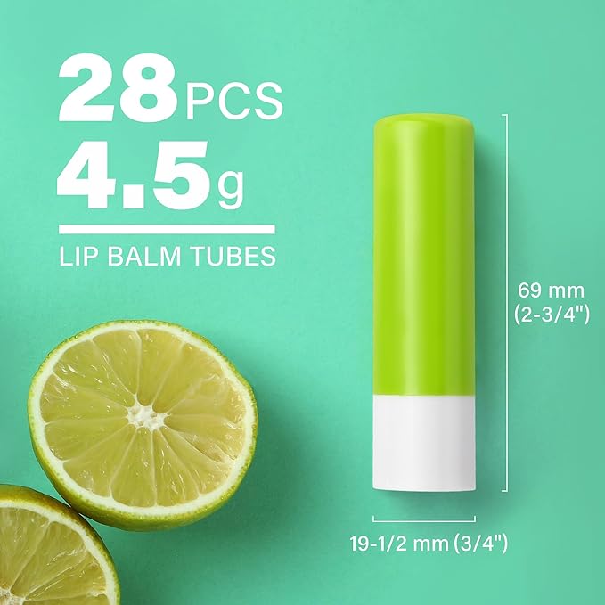 LotFancy Lip Balm Tubes Empty, 28Pcs 4.5ml Lip Balm Container Tubes with Green Caps, BPA Free & Leak Free, Refillable-VivaGrace Women