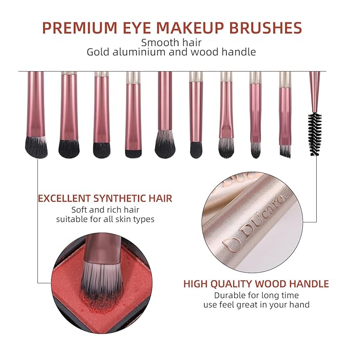 DUcare Makeup Brushes with Bag - 14Pcs Professional Synthetic Make Up Brushes Set for Blush Concealer Foundation Bronzer Powder Eyebrow Eyeshadow Blending Makeup Brush Set Mekaup bag, Rose Golden-VivaGrace Women