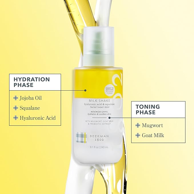 Beekman 1802 Milk Shake Hydrating Face Mist - Hyaluronic Acid & Squalane Facial Mist Minimizes Pores & Gently Moisturizes - Goat Milk Skin Toner Spray - Lightweight, Fragrance-Free Travel Toner-VivaGrace Women
