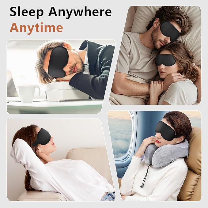Sleep Mask for Side Sleeper Women Men, Eye Mask for Sleeping Light Blocking, 3D Contoured Cup Sleeping Mask, Soft Breathable Sleep Eye Mask with Adjustable Elastic Strap for Travel (Black)-VivaGrace Women