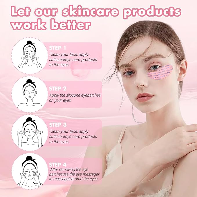 Under Eye Patches Silicone, 3 Pairs Reusable Under Eye Patches With Metal Eye Cream Applicator, Reusable Under Eye Mask Eye Pad For Minimize Fine Lines Wrinkles, Visible Metal Case-VivaGrace Women
