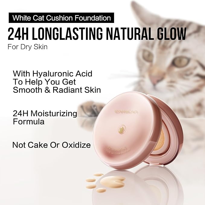 Moisture Air Cushion Cream Face Foundation Makeup, Lightweight, Full Dewy Coverage, Builable Glow, Finish Foundation with Hyaluronic acid, P02 Fair For Dry Skin (Refill Included)-VivaGrace Women