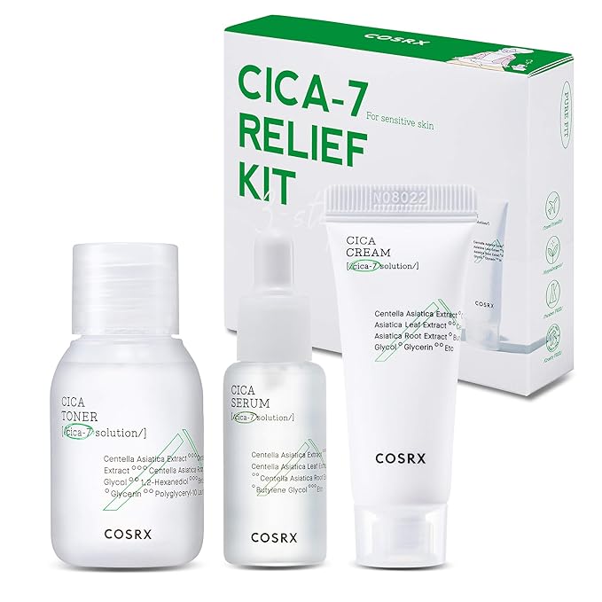 COSRX CICA Relief Kit | Toner, Serum, Cream with Centella Asiatica | Sensitive Skin, Soothing, Moisturizing | Travel Size Set, Gift Set, Korean Skincare, Not Tested on Animals, Paraben Free-VivaGrace Women