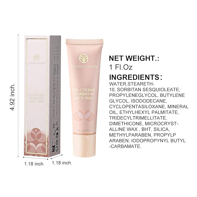 YOUNG VISION Full Coverage Longwear Foundation, Matte Finish, Waterproof, Poreless Liquid Foundation Makeup, 1 Fl Oz (Pack of 2)-VivaGrace Women