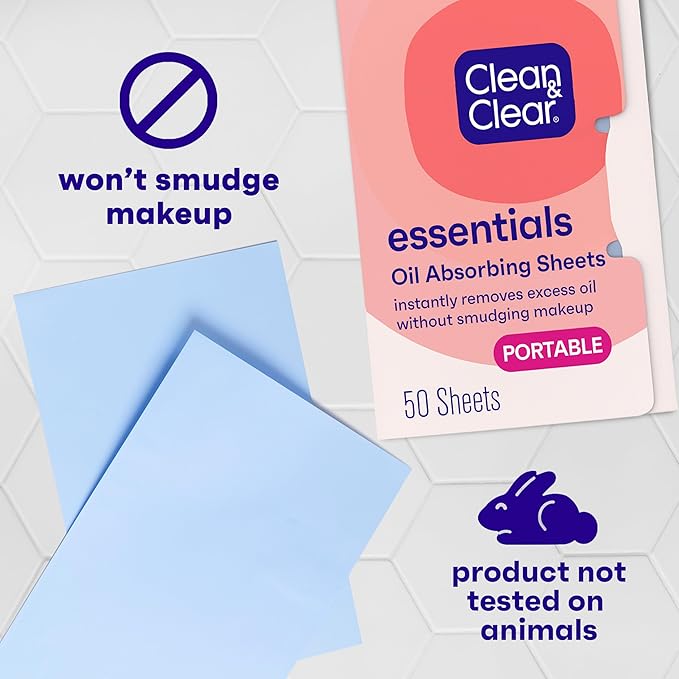 Clean & Clear Oil Absorbing Facial Sheets, Portable Blotting Papers for Face & Nose, Absorbing Blotting Sheets for Oily Skin to Instantly Remove Excess Oil & Shine, 3 x 50 ct-VivaGrace Women