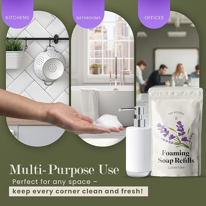Foaming Hand Soap Refills – Rich, Moisturizing Lather in Lavender Scent, Works with Dispensers, 10 count
