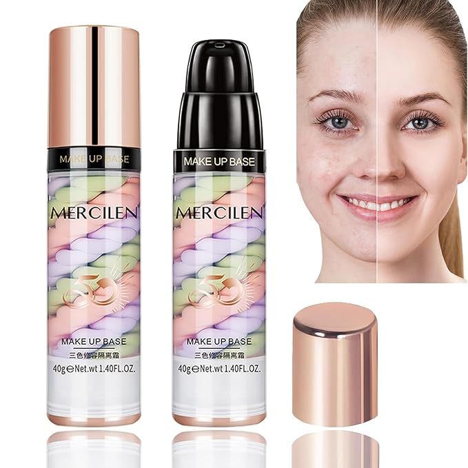 Primer Face Makeup Base, 3 In 1 Isolation Cream Color Corrector, Makeup Primer Skin Tone Correcting and Brightening Primer, Oil Control Moisturizing Face Primer to Hide Wrinkles and Fine Lines-VivaGrace Women