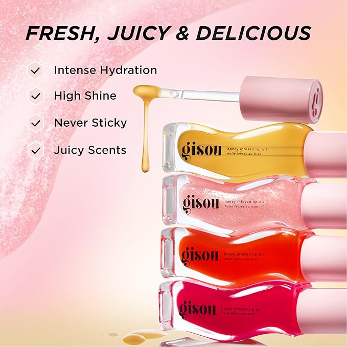 Gisou Honey Infused Hydrating Lip Oil, Nourishing Moisturizer for Dry Lips, High Shine, Smooth Finish, Clear Golden Glow, Fresh Honey Scent, 8ml-VivaGrace Women