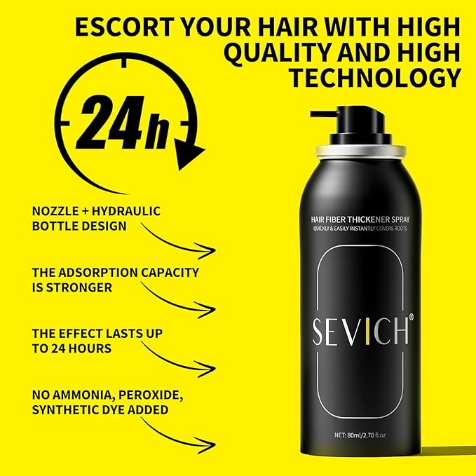 Sevich Hair Fiber Spray - Instant Hair Thickening Powder for Men & Women, Hair Building Fibers for Thinning Hair, Root Touch Up Hair Color, Waterproof, Sweatproof, Natural Look,80ml Black-VivaGrace Women