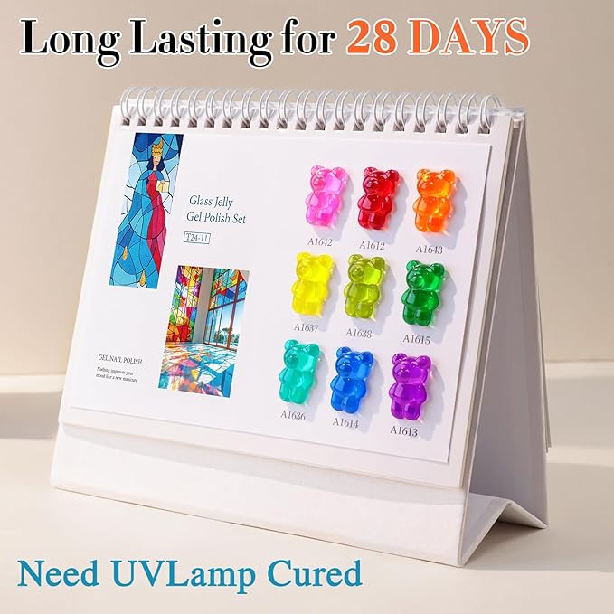 Double Rhythm 28Pcs 0.5Oz Gel Nail Polish Set Same Color Same Bottle Soak Off Gel Polish Kit Nail Art Manicure Salon DIY at Home for Women (Neon Jelly Sheer Collection-T24-11)-VivaGrace Women