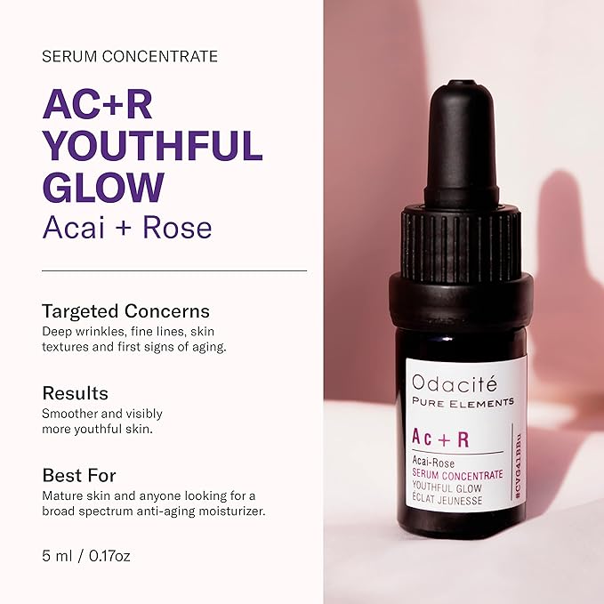 Odacité Anti Aging Serum Concentrate with Acai + Rose - Revitalizing Facial Oil, Youthful Glow, Improves Skin Tone, Wrinkles, and Firmness, Age defying, Rose Oil, 0.17 fl. oz.-VivaGrace Women
