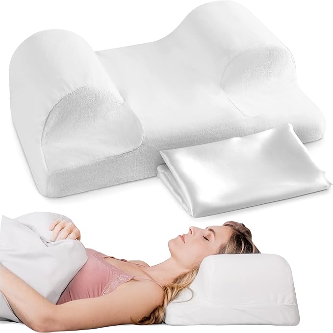Your Face Pillow-Back Sleeper Beauty Pillow, Cervical Neck Pillow Contour Memory Foam Pillow, Ergonomic Neck, Back & Shoulder Support. Back Sleeping Reduces Pressure on Skin - Standard with Satin Case-VivaGrace Women