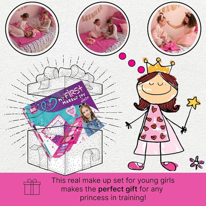 My First Makeup Set for Young Girls I Kids Makeup Kit for Little Girls I Foldable Makeup Palette with Makeup Mirror I Pink Set Makeup for Kids Vanity I Original Design Washable Toddler Makeup Kit Gift-VivaGrace Women