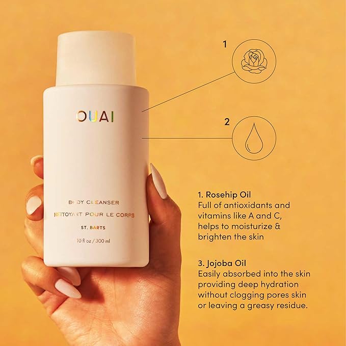 OUAI Body Cleanser, St. Barts - Foaming Body Wash with Jojoba Oil and Rosehip Oil to Hydrate, Nurture, Balance and Soften Skin - Paraben, Phthalate and Sulfate Free Skin Care Products - 10 Oz-VivaGrace Women